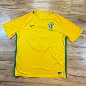 Nike Yellow Brazil Soccer Jersey with Green Accents